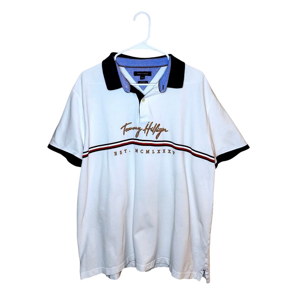 Tommy Hilfiger Custom Fit White Polo Shirt Men's XL Embroidered Logo